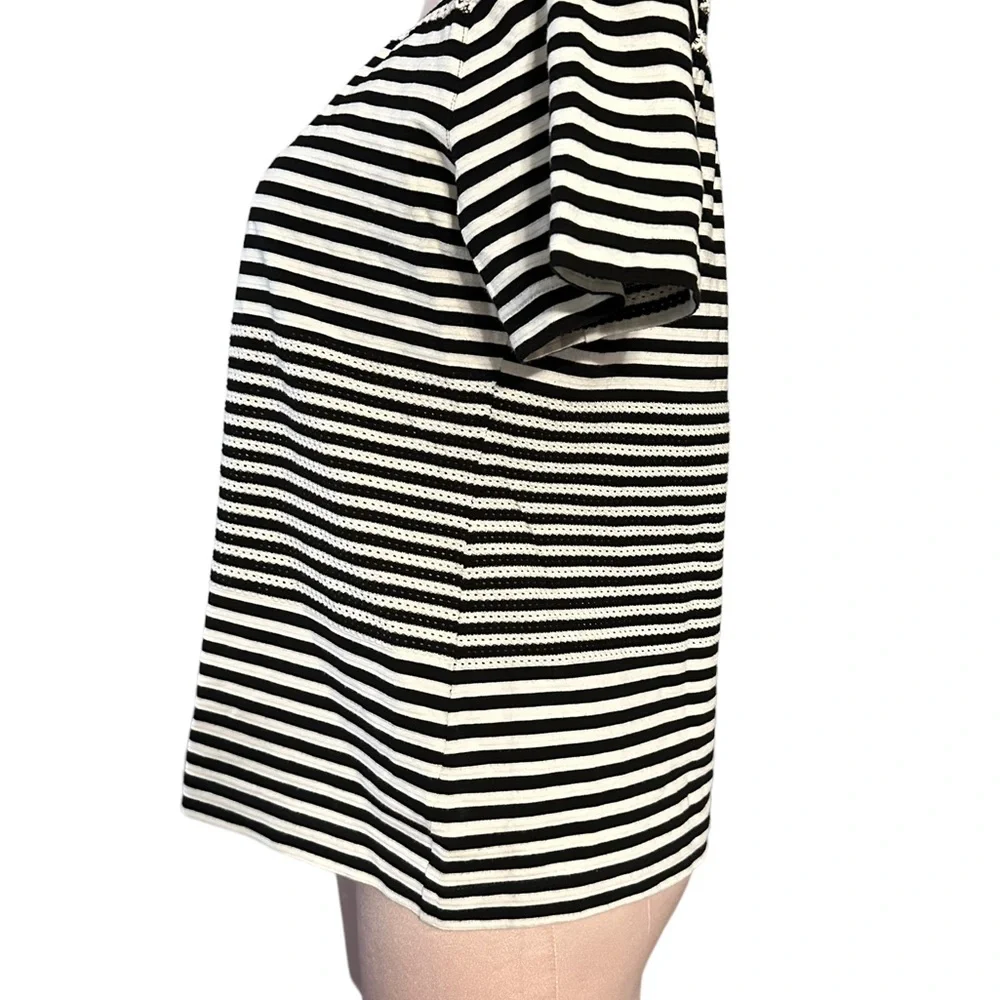 AKRIS Punto black and white striped top size 14. Beautiful see through detail - Picture 6 of 12